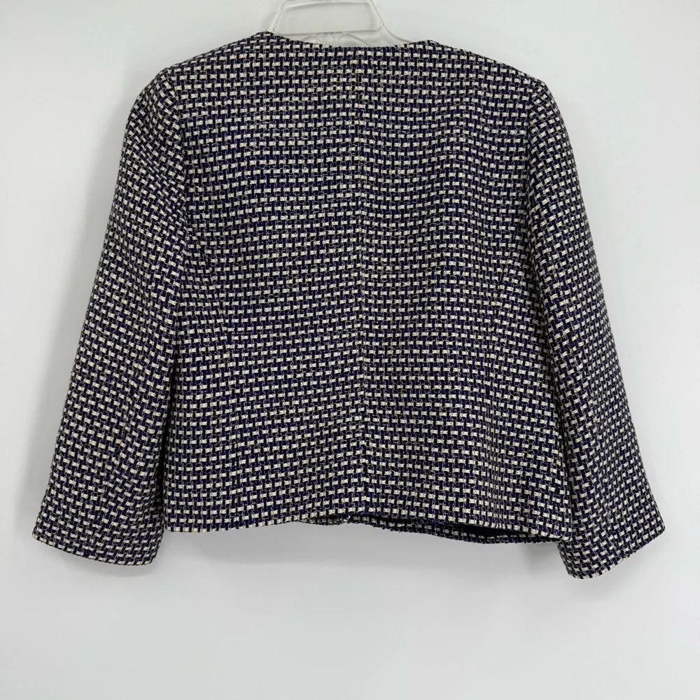 J. Crew Purple Metallic Cropped Blazer Jacket Size 6 Women Pockets Woven Silk